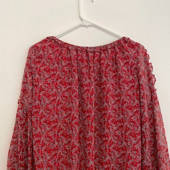 MAX STUDIO Georgette Elbow Sleeve Cold Shoulder Blouse Red White Floral Boho Top - Picture 15 of 16
